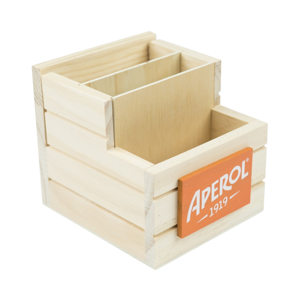 Aperol Spritz Tischaufsteller Besteck Geschir Servietten Halter Holz Box Gastro