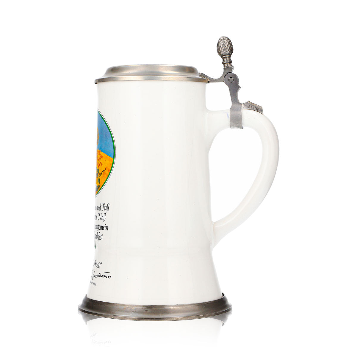 Ayinger Bier Glas Tonkrug Bierseidel 0,84l mit Zinndeckel Ernte Motiv Steingut – Ansicht 5