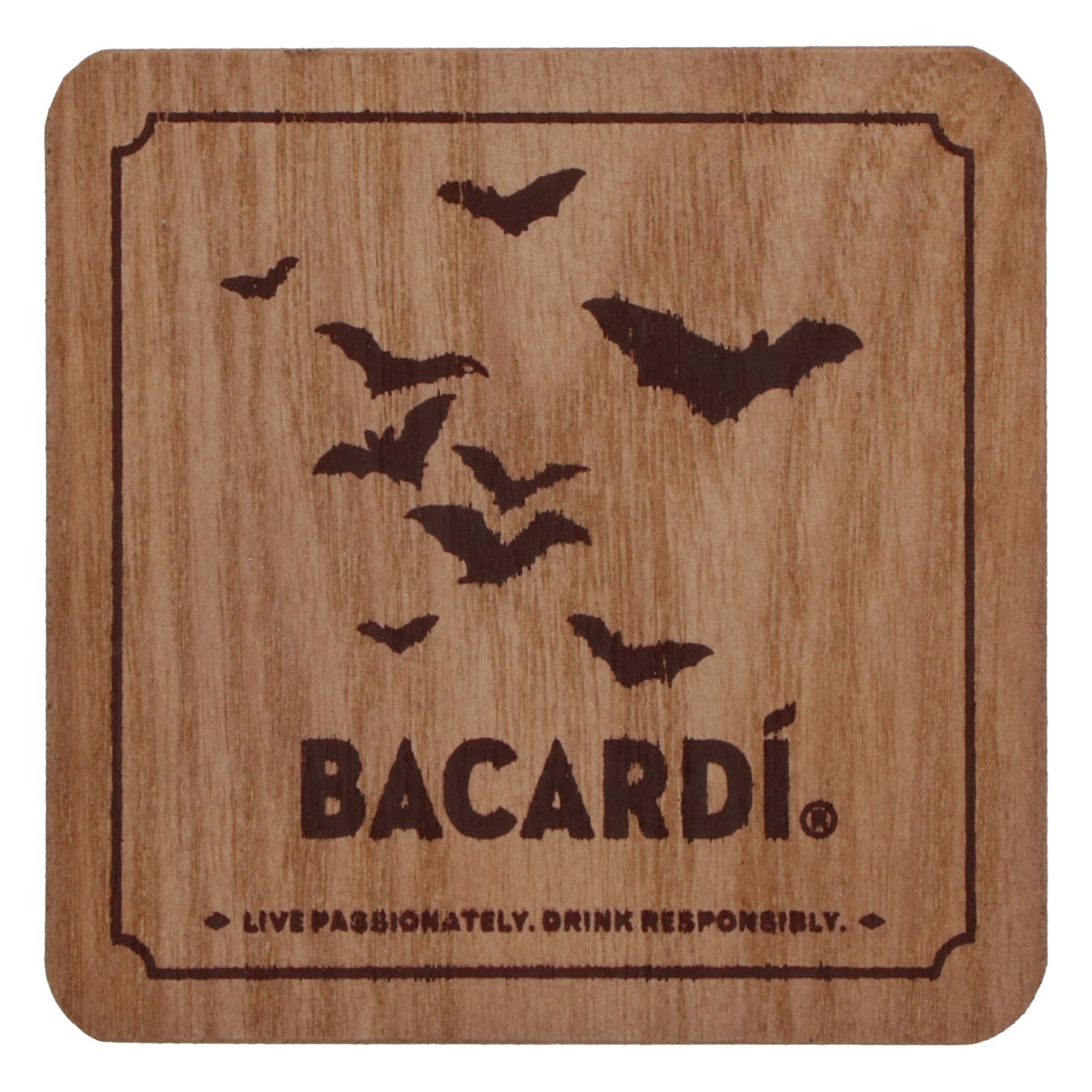 Bacardi Oakheart 2er SET Echtholz-Glasuntersetzer "Fledermäuse" – Ansicht 2