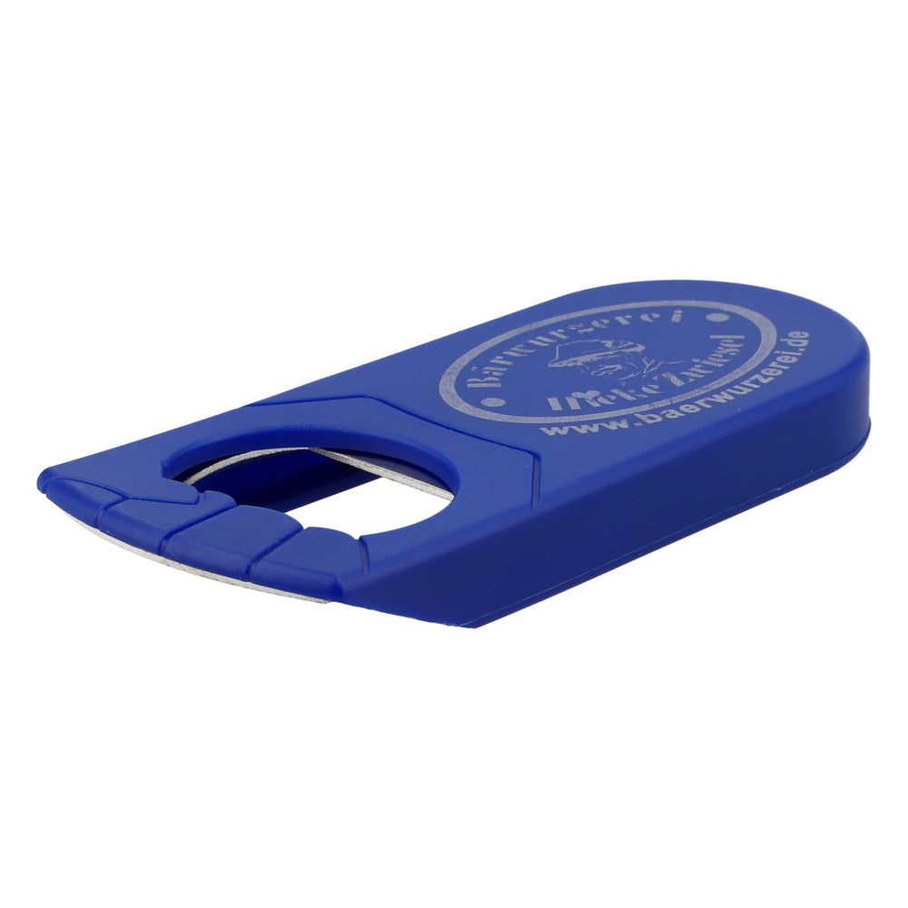 Bärwurzerei Hieke Zwiesel Likör Flaschenöffner Kapselheber Blau Logo grau