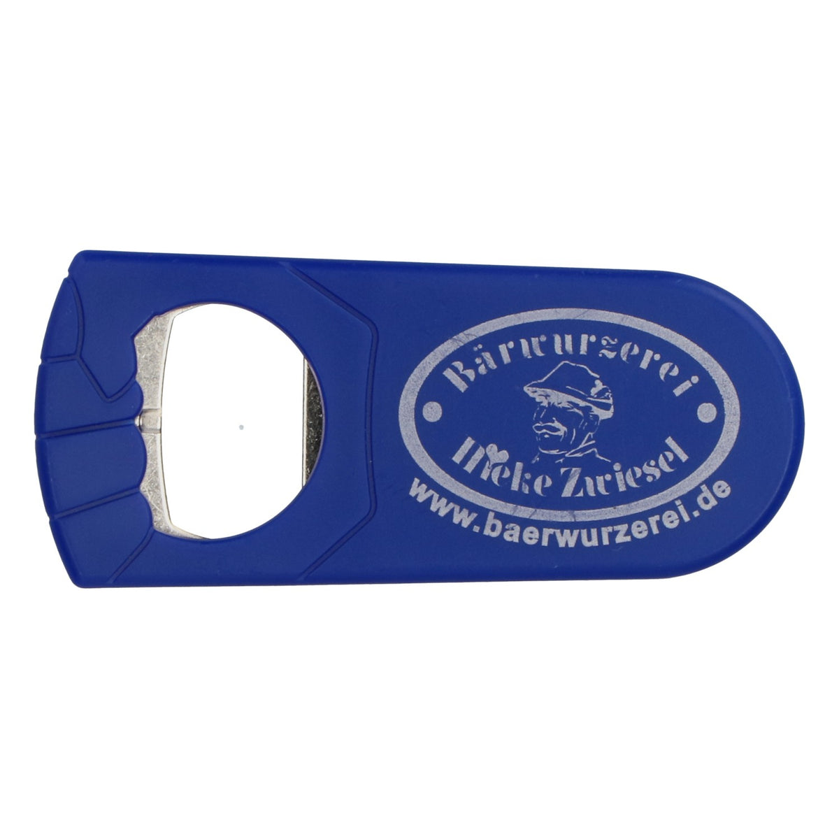 Bärwurzerei Hieke Zwiesel Likör Flaschenöffner Kapselheber Blau Logo grau – Ansicht 2