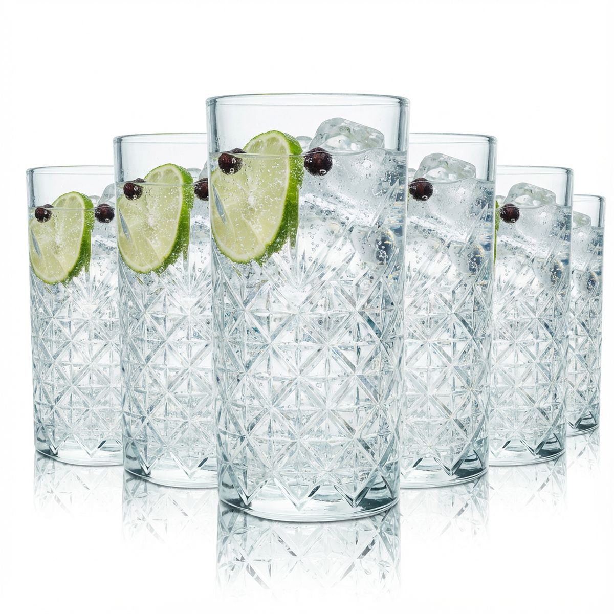Bathtub Gin Glas 6er Set 0,4 l Highball/Longdrink Gläser – Reliefglas robust & elegant