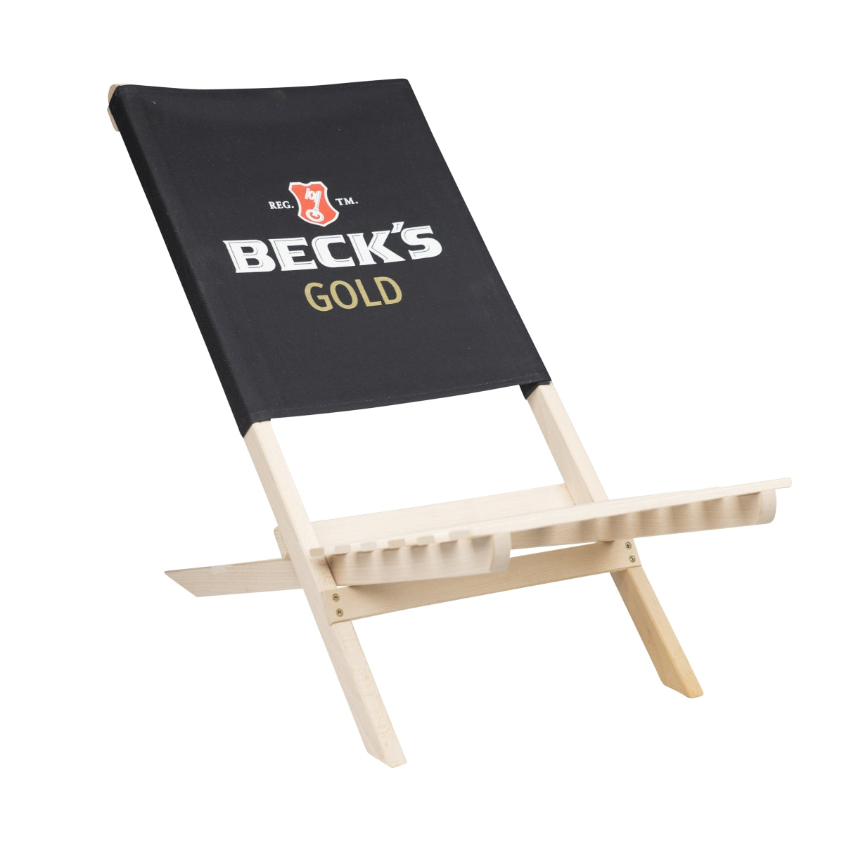 Becks Bier Strandstuhl Liege Holz Gold Festival Beach Sommer Klapp Sitz Garten