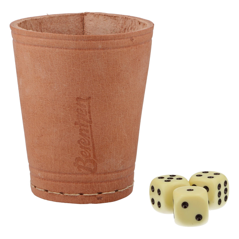 Berentzen Würfelbecher Leder mit 3 Würfel braun Logo – Original