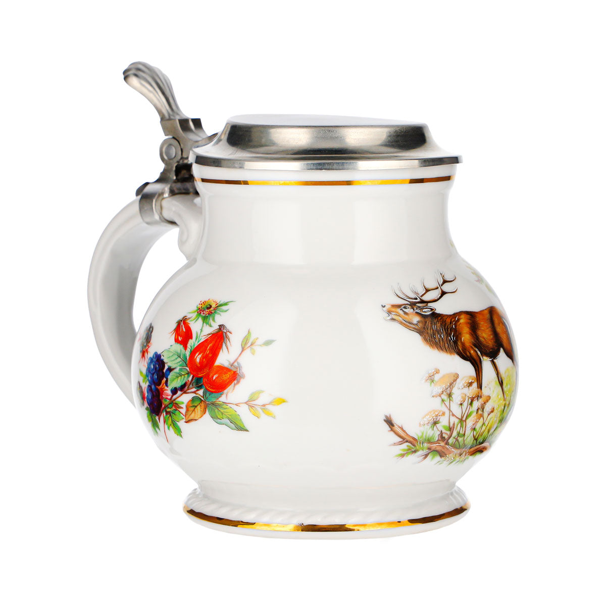 Bierkrug Zinndeckel Reh Motiv Keramik Glas Steingut Sammler Retro – Ansicht 2