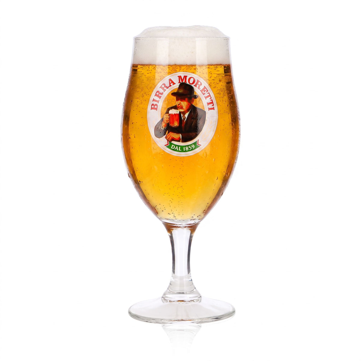 Birra Moretti Bier Glas 0,25l Pokal Porträt Logo Dal 1859