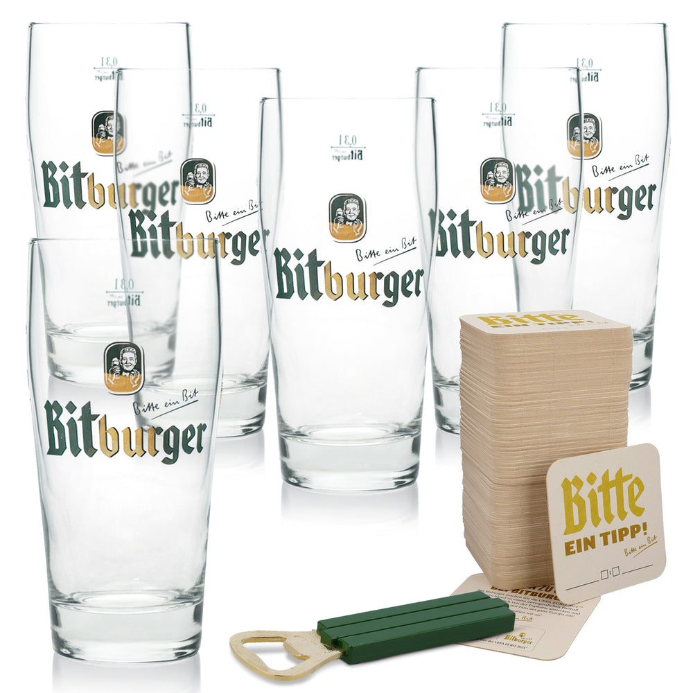 Bitburger Bier Bundle Bar Set I aus 6x Willigläser 1x Flaschenöffner Bierdeckel