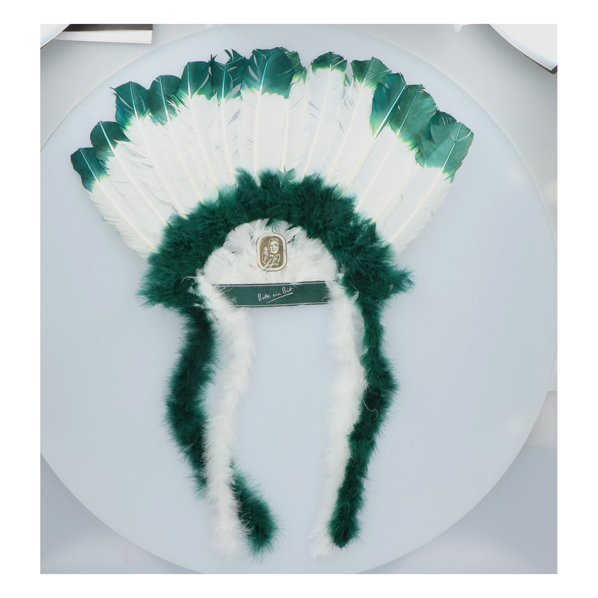 Bitburger Bier Indianer-Kopfschmuck Fasching Karneval Indigen grün/weiß