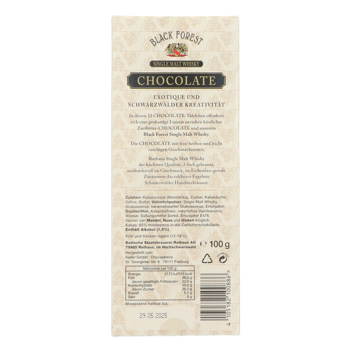 Black Forest Rothaus Whisky Schokolade Chocolate 100g Zartbitter 1,5%vol. alc. – Ansicht 2
