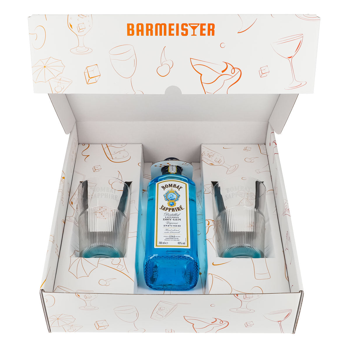 Bombay Sapphire Gin Geschenksets Weiß–Longdrinkglas Relief – Ansicht 2