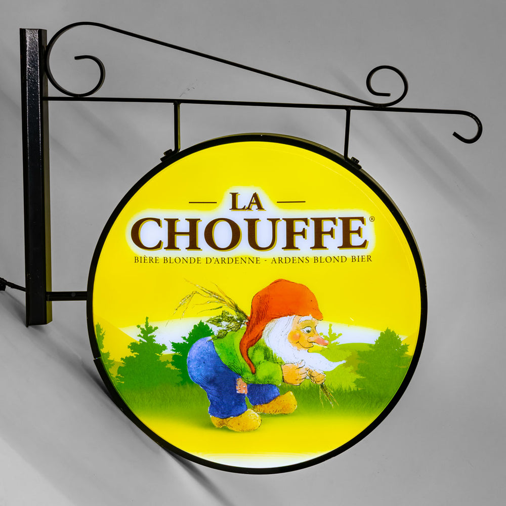 Brasserie D'Achouffe Bier Leuchtreklame Schild mit schwarzer Wandhalterung