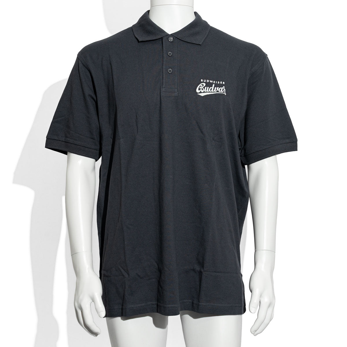Budweiser Bier Hemd Polo Größe XL Kellnerbluse Kellnerhemd Servicehemd Unisex Grau/Schwarz