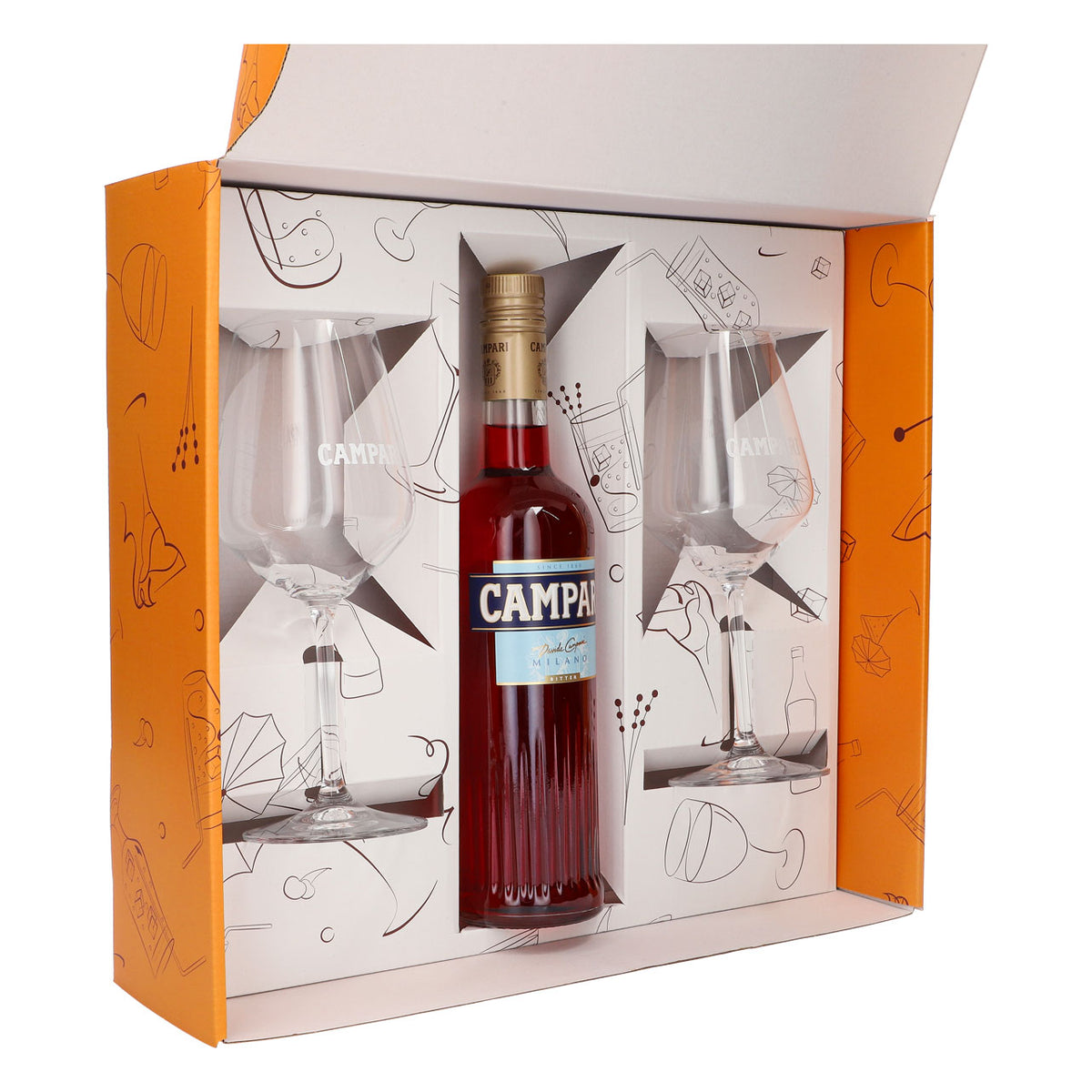 Campari Likör Geschenkset 0,7l Flasche 25 % Vol. + Spritz Gläser Amalfi–orange – Ansicht 4