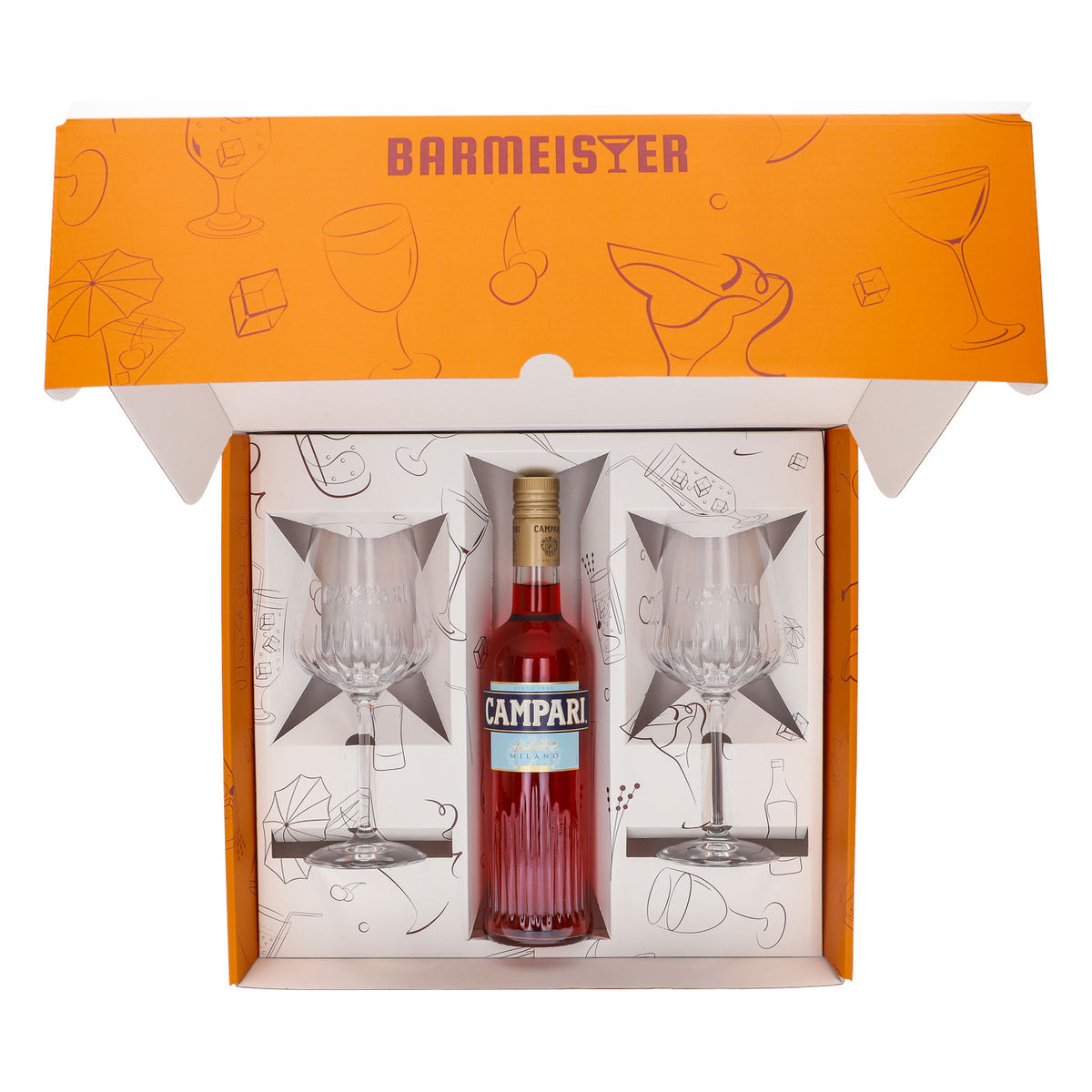 Campari Likör Geschenkset 0,7l Flasche 25 % Vol. + Spritz Gläser Milano–orange – Ansicht 5
