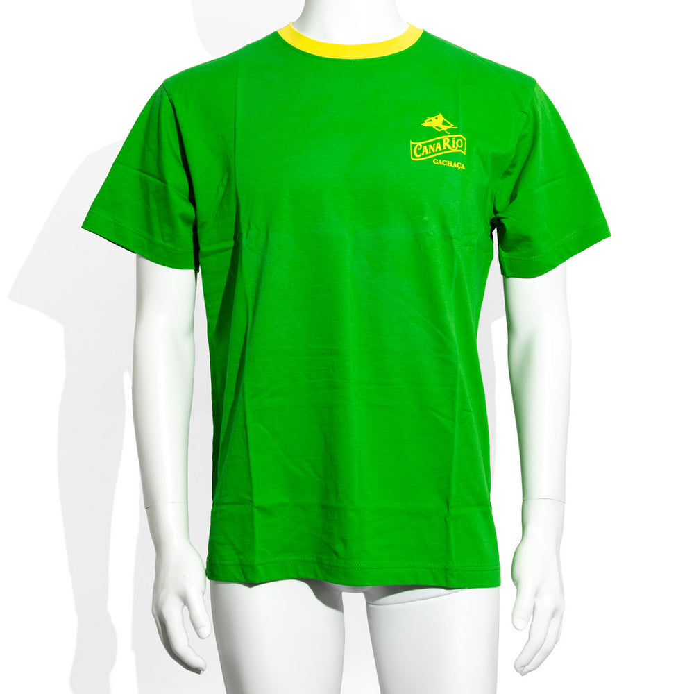 Canario Cachaca T-Shirt Herren grün uni Rund-Ausschnitt gelber Rand Gr. M