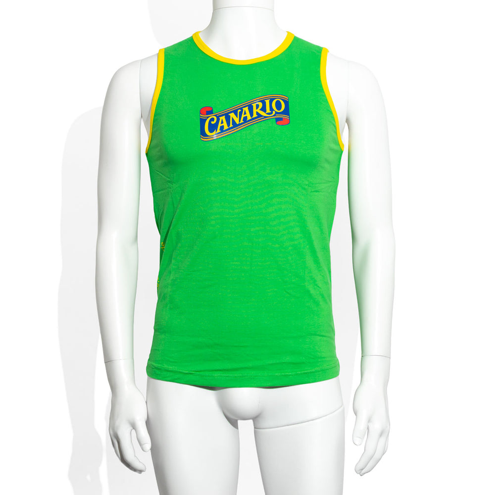 Canario Cachaca T-Shirt Herren hellgrün uni Rund-Ausschnitt gelber Rand Gr. M