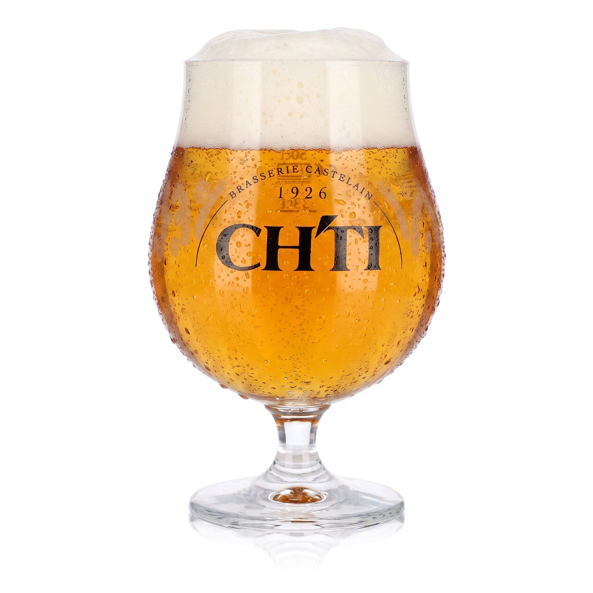 CHTI Bier Glas 0,65l Pokal Tulpe Brasserie Castelain 1926 Getreide Motiv