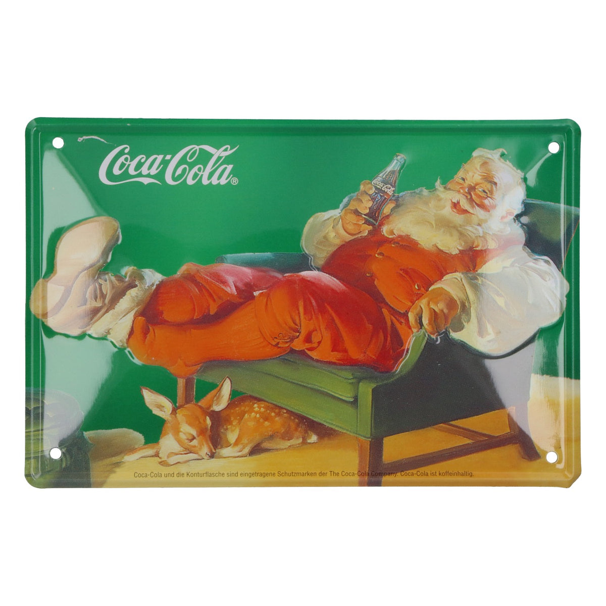 Coca Cola Softdrink Blechschild Liegender Weihnachtsmann 15x10 cm