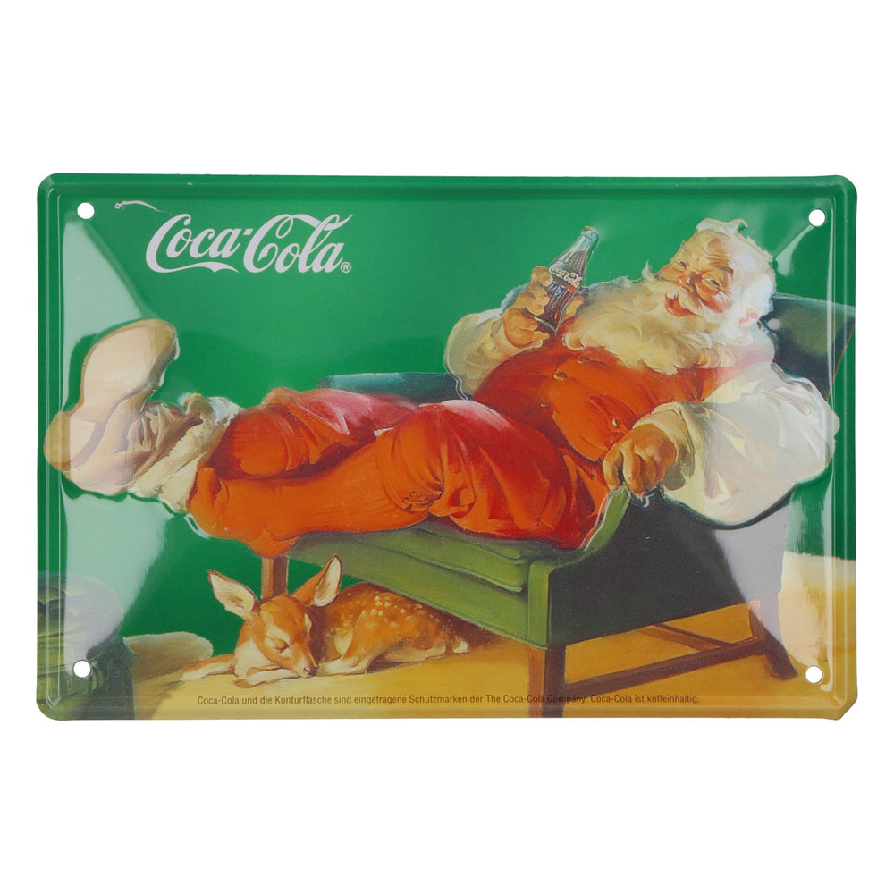 Coca Cola Softdrink Blechschild Liegender Weihnachtsmann 15x10 cm