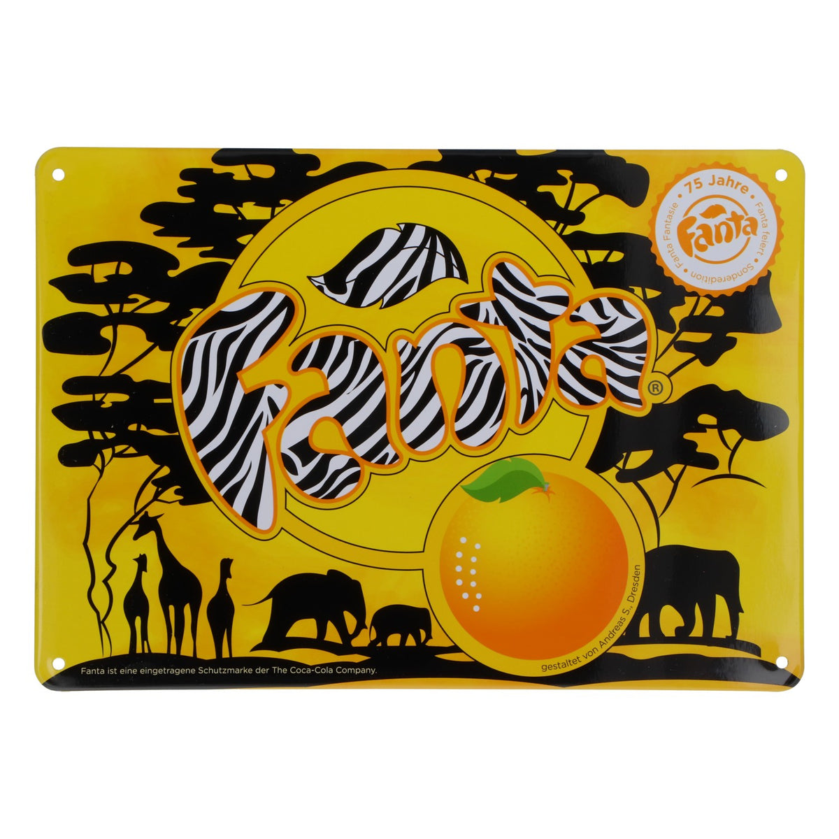 Coca Cola Softdrink Blechschild Wanddekoration Fanta Safari 75 Jahre 21x15cm