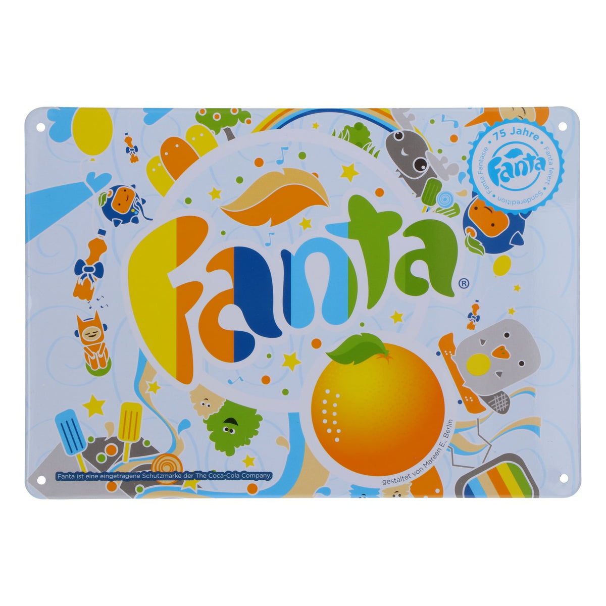 Coca Cola Softdrink Blechschild WanddekorationFanta bunt 75 Jahre 21x15cm