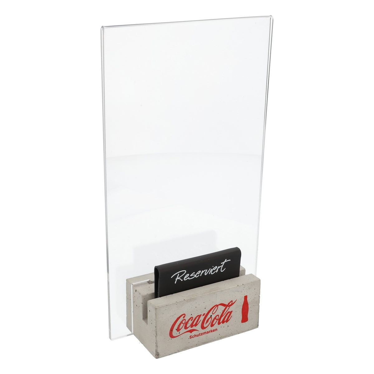 Coca Cola Softdrink Tischaufsteller Kartenhalter groß Betonblock + Reserviert-Schild