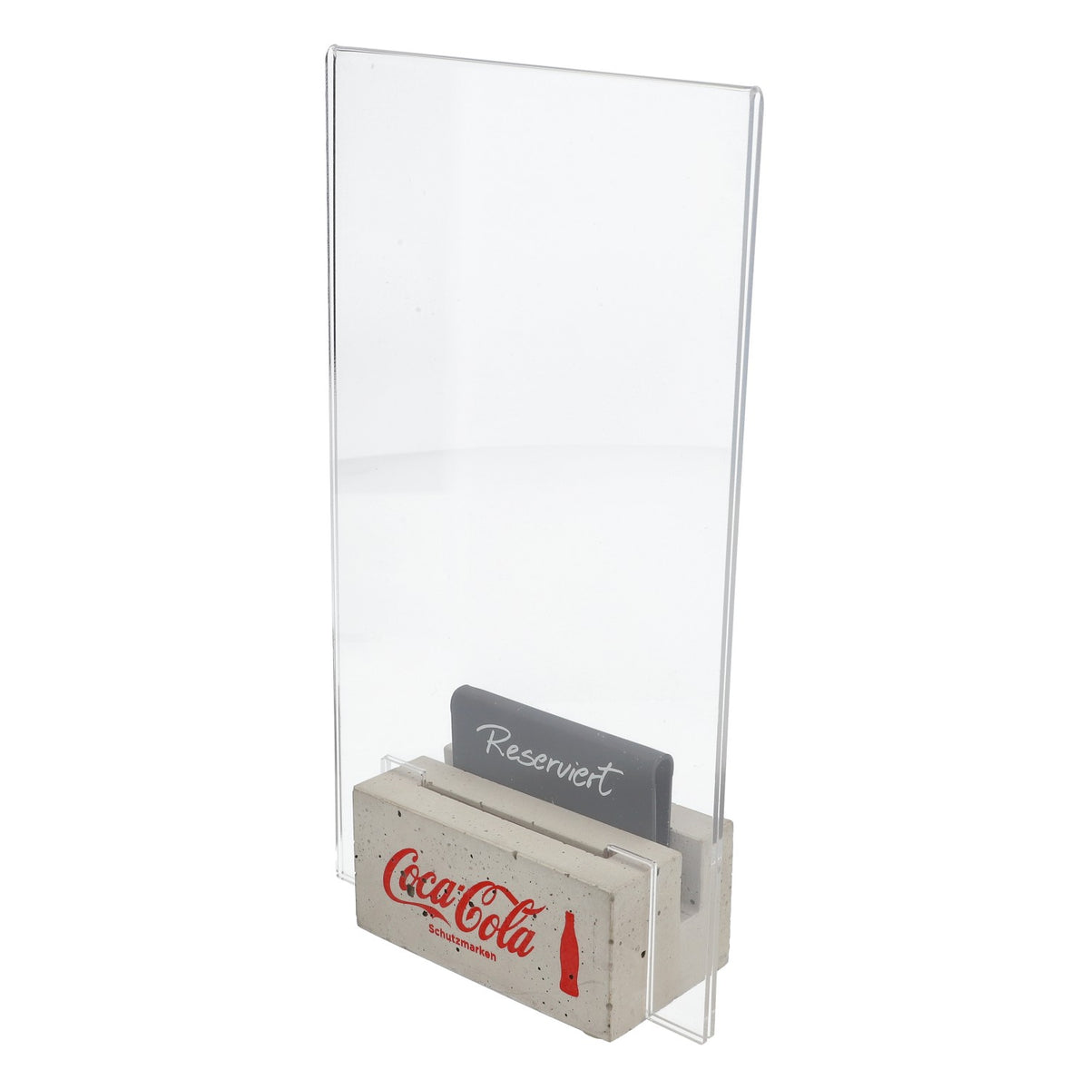 Coca Cola Softdrink Tischaufsteller Kartenhalter groß Betonblock + Reserviert-Schild – Ansicht 3