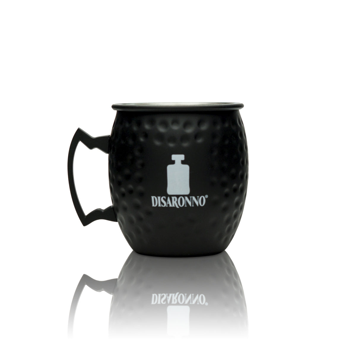 6x Disaronno Mule Becher Glas 0,4l Edelstahl Schwarz Relief Glas Moscow Gin Mug