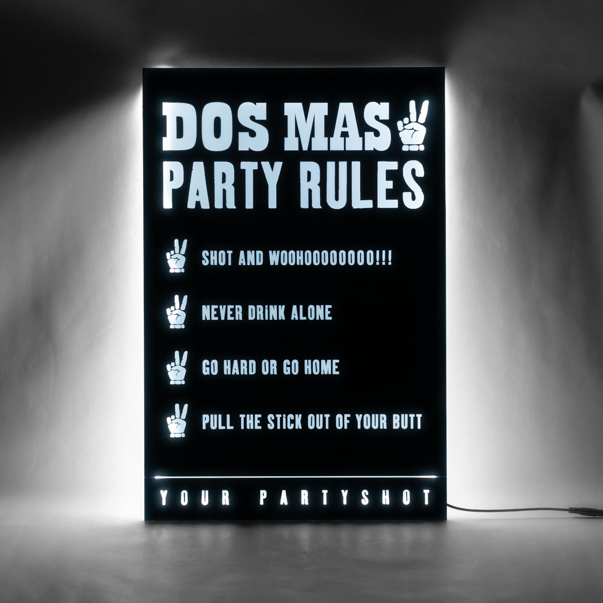 Dos Mas Likör LED Leuchtreklame "Party Rules" inkl. Netzteil Schwarz