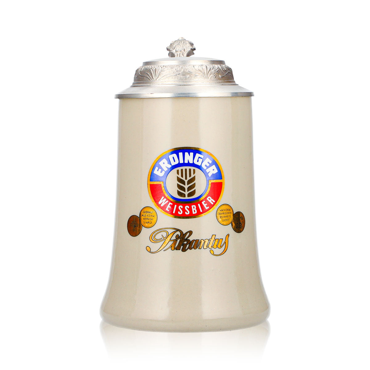 Erdinger Weissbräu Bier Glas Tonkrug 0,5l mit Zinndeckel Pikantus Ton Sahm