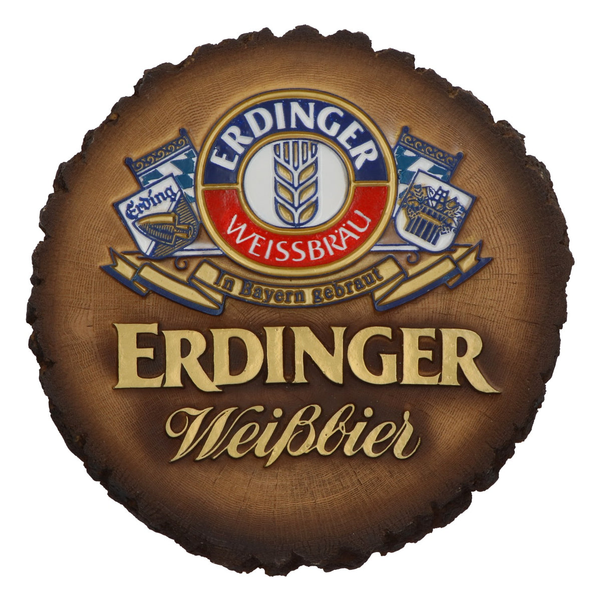 Erdinger Weissbräu Wanddekoration Baumscheibe Bierdeckel Form Kunststoff