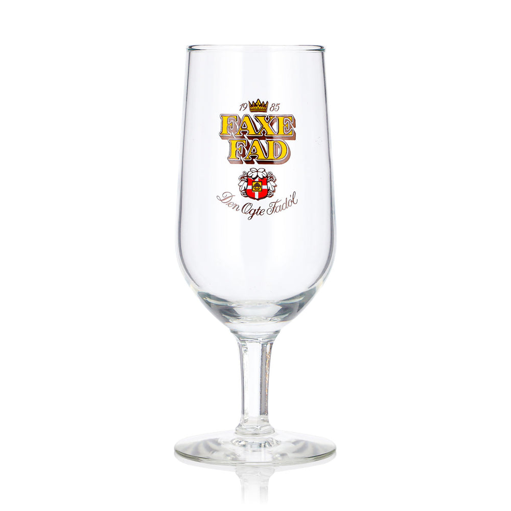 Faxe Fad Bier Glas 0,25l Tulpe gelbes Logo 1985 Bierglas Pokalglas Biertulpe