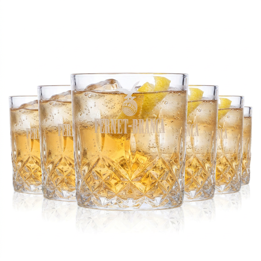 Fernet Branca Gläser 6er Set – Tumbler Becher 0,24l mit Kristall-Relief für Fernet Tonic, Digestif & Cocktails