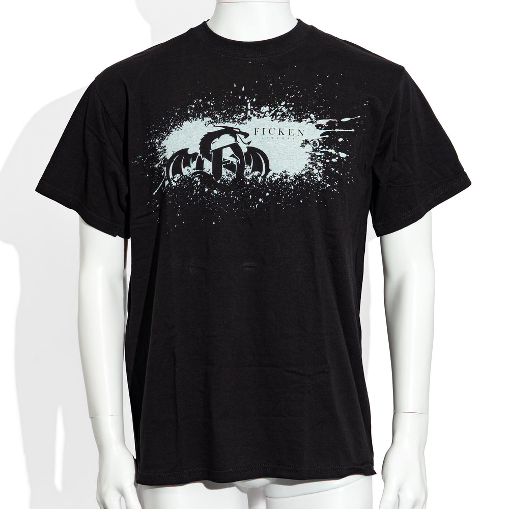 Ficken Likör Glas Schwarz Drachenmotiv silberner Druck Gr. L Baumwolle T-Shirt