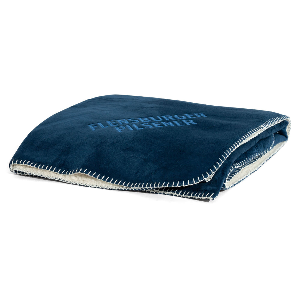 Flensburger Bier Fleecedecke Kuscheldecke Terrassendecke Decke 130x180 cm Blau