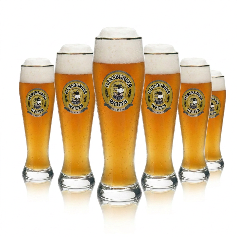 Flensburger Weizen Gläser 6er Set 0,3l Weizenglas Goldrand Hefeweizen Rastal