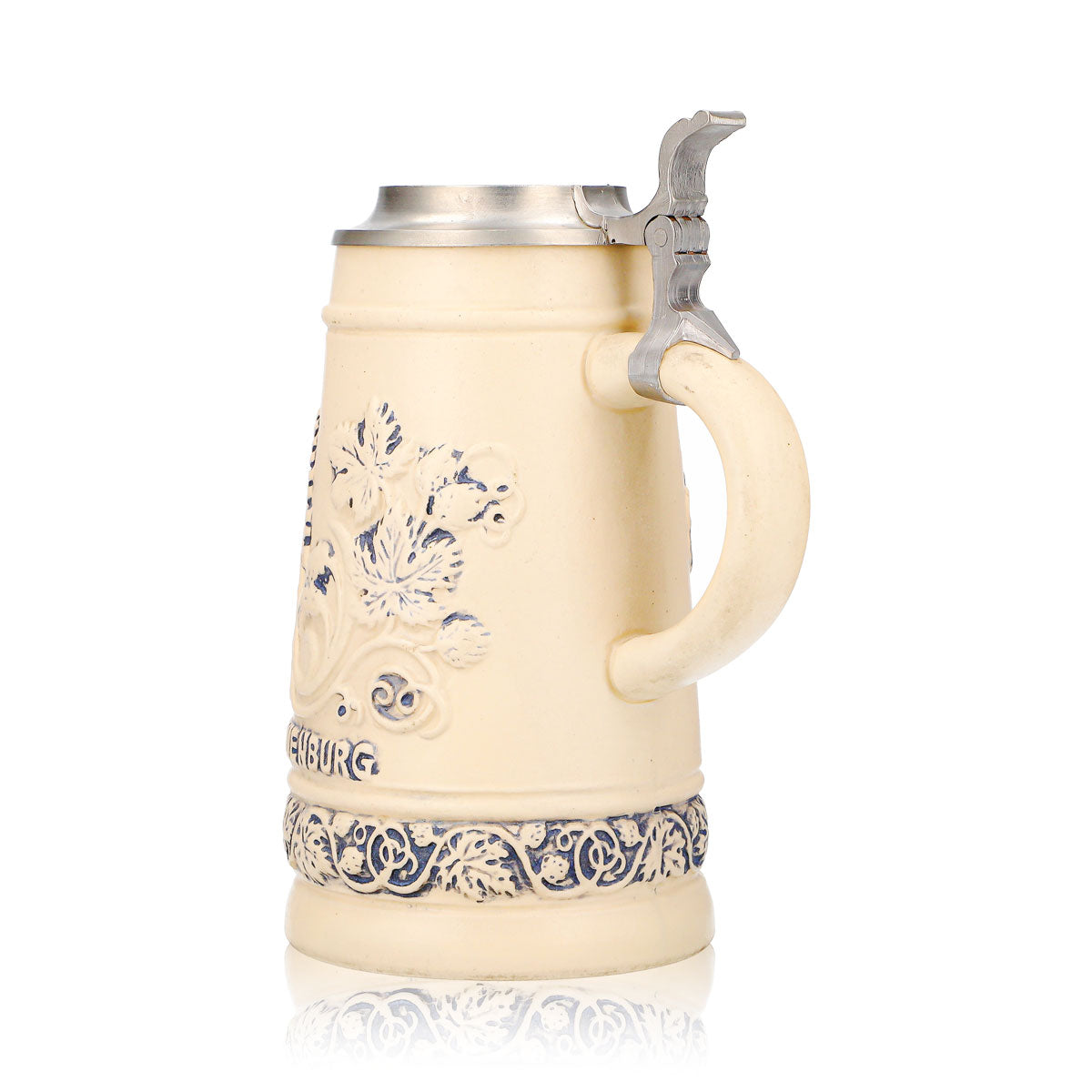 Frauenburger Mumme Bier Glas Tonkrug 0,74l mit Zinndeckel Ton Copernikus Relief – Ansicht 4