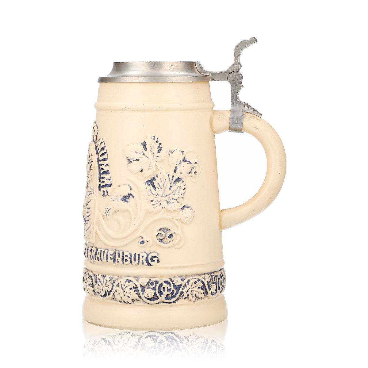 Frauenburger Mumme Bier Glas Tonkrug 0,74l mit Zinndeckel Ton Copernikus Relief – Ansicht 5