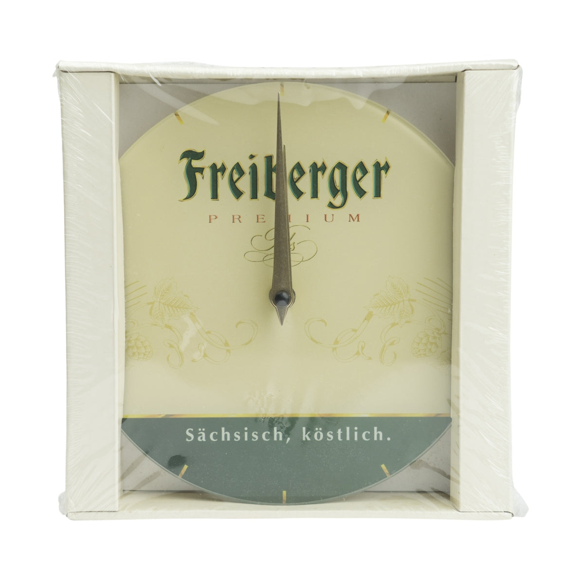 Freiberger Bier Glas Uhr Grün 22cm Küchen Wand Werbe Schild Tafel Reklame