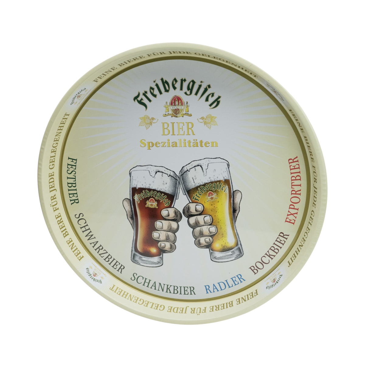 Freiberger Bier Tablett Serviertablett Kellnertablett Gold/Weiß Blech