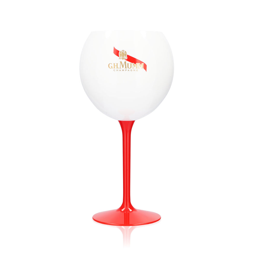 G.H. Mumm Sekt Acryl Glas 0,62l Ballonglas Champagner Weiß roter Stiel