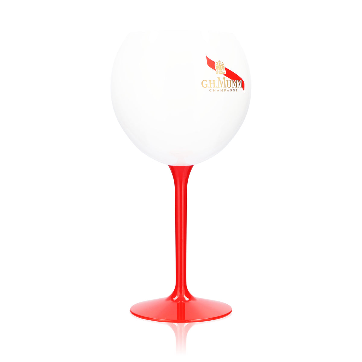 G.H. Mumm Sekt Acryl Glas 0,62l Ballonglas Champagner Weiß roter Stiel – Ansicht 2