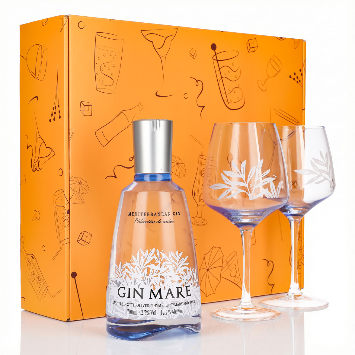 Gin Mare Geschenkset 0,7l 42,7% + Ballonglas Copa I Orange