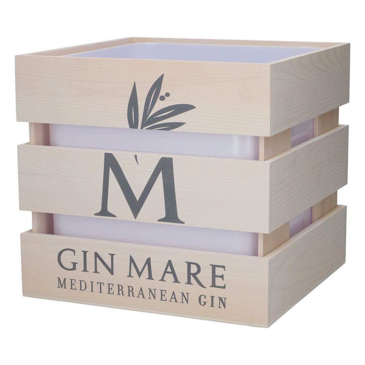Gin Mare Gin Eiskühler Flaschenkühler Holz Mediterranean Gin neu weiß Sektkühler