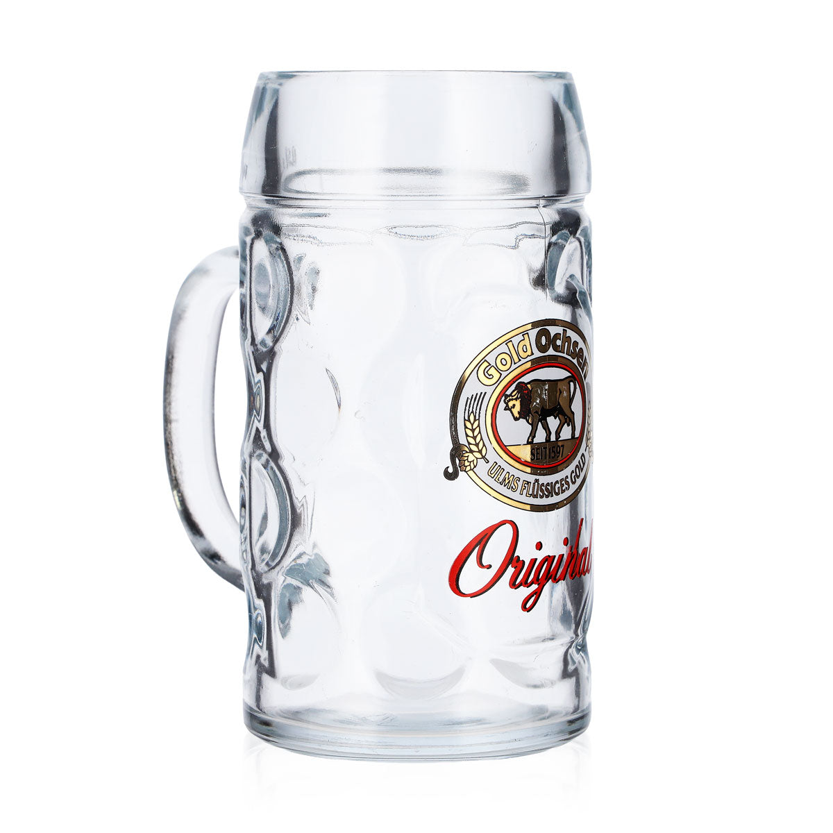 Gold Ochsen Bier Glas 0,5l Krug Weiß goldenes Logo – Ansicht 2