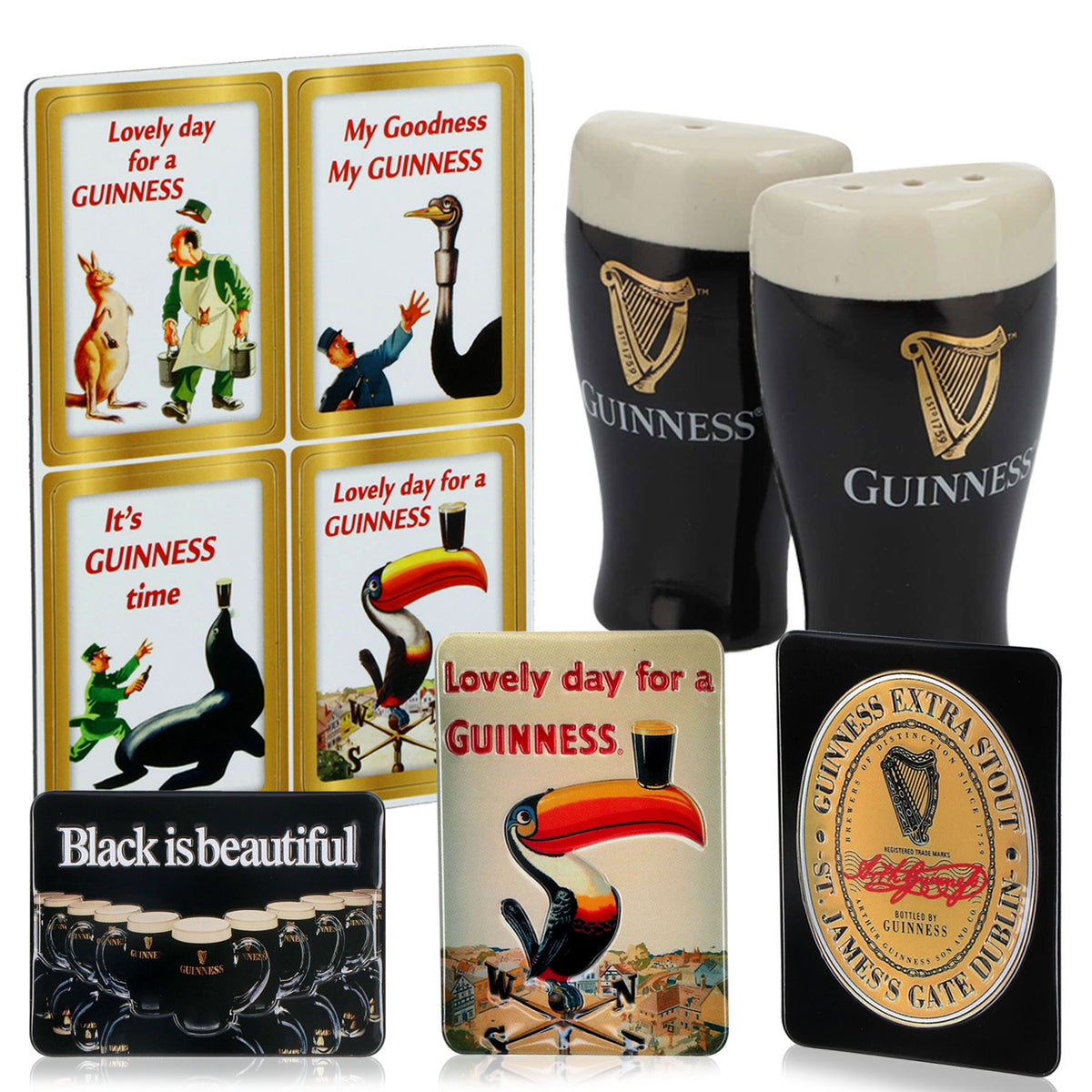 Guinness Bier Kitchen Bundle Set aus Kühlschrankmagneten Salz Pfeffer Streuer