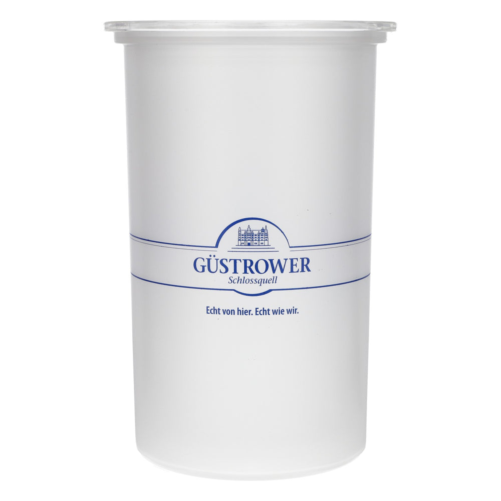 Güstrower Schlossquell Wasser Flaschenkühler Milchglas blaues Logo