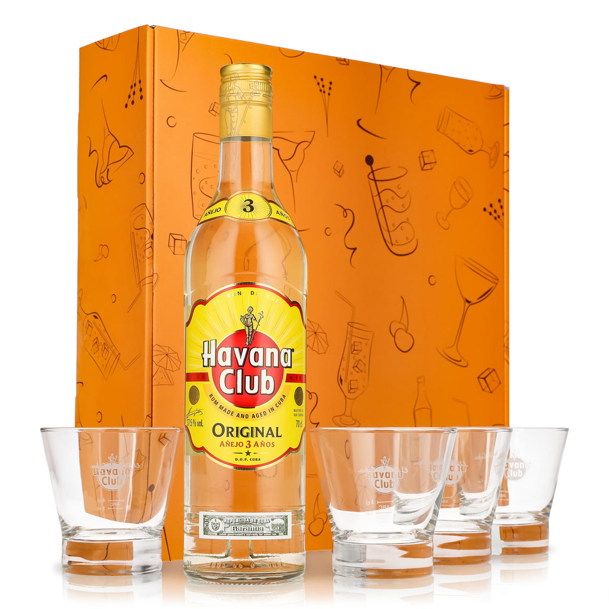 Havana Club Geschenkset 0,7l Flasche 37,5 % Vol. + Tumbler–orange