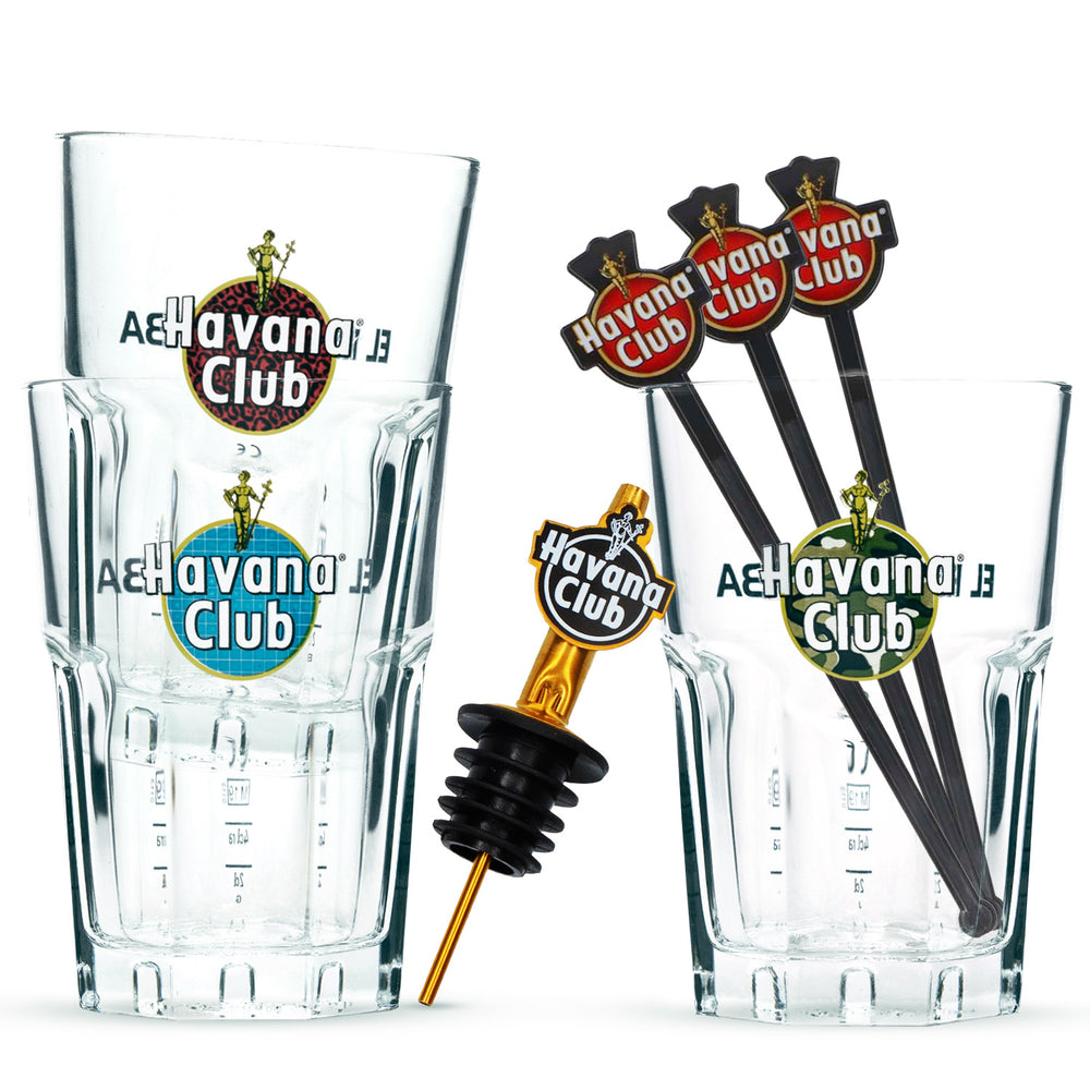 Havana Club Rum Bar Bundle Set I aus 3x Gläser 3x Stirrer und einem Ausgießer