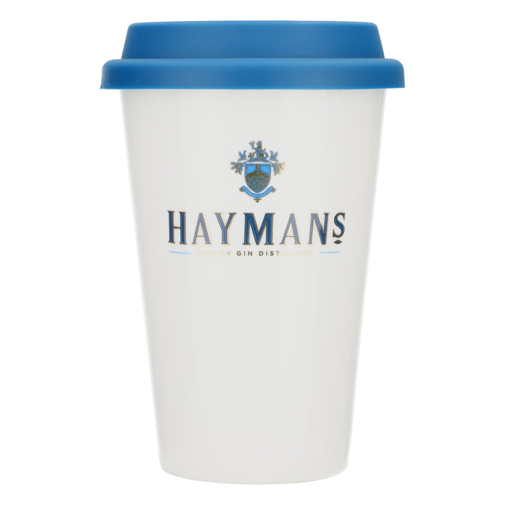 Hayman Gin Keramik Becher 0,41l Kaffebecher Ginbecher Blauer Deckel